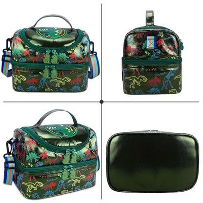 RHCPFOVR Kids Lunch Bag - Double Decker Cooler Insulated Lunch Box for Boys Girls,Washable Lunch Bag and Reusable Toddler Lunchbox for School and Daycare - color: Dinosaur