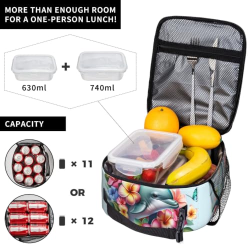 Dolphin Butterfly Flower Lunch Bag 10In | Insulated Lunch Box Reusable Tote Bag For Picnic Office For Women Men - color: Style 9