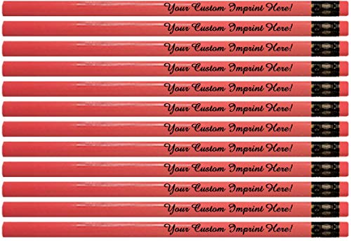 Personalized Pencils Round Neon Colors Custom Imprinted with your Name - Text - Logo - Message- 12 pkg - Made in USA -Cusomizable -Great Gift Idea (Neon Red Orange) - color: Neon Red Orange
