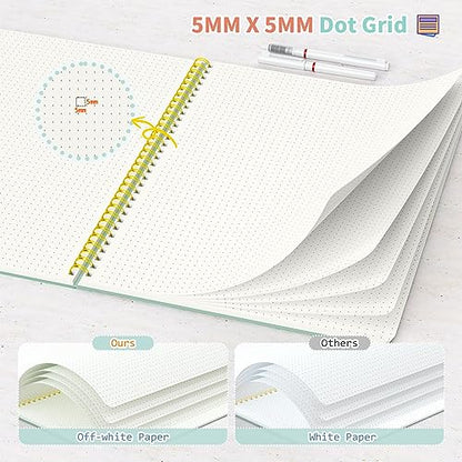 Umriox 4 Pack Dotted Spiral Notebook, 8.5" x 11" Dot Grid Journal Notebook, 160 Pages Spiral Bound Notebook with Sticky Notes, Journal for Writing Drawing Women Men Work School - size: 8.5 x 11 in, style: Dotted