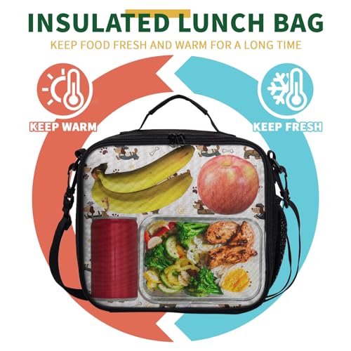 Cute Dog Kids Lunch Bag Lovely Dachshund Puppy Pattern Large Capacity Insulated Lunch Box with Shoulder Strap for Children Teens Durable Lunchbox Thermal Meal Bag for School Picnic - color: A-Puppy