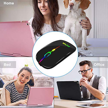 Wireless Bluetooth Mouse for Laptop, Rechargeable Mouse 2.4G USB Optical Wireless Mouse, LED Slim Dual Mode(Bluetooth 5.0 and 2.4G) Wireless for Laptop, PC, Mac OS, Android, Windows (Black) - color: Black
