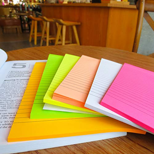 Creatiburg Big Sticky Notes Lined 6x8 inches 12 Pads 50 Sheets per Pad Large Self Stick Note Pads with Lines in 6 Bright Colors Easy Post Individually Wrapped School and Office Supplies Gift Set