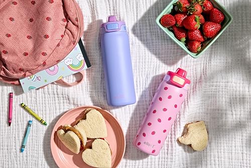 Ello Pop & Fill 18oz Stainless Steel Kids Water Bottle with Quick Fill Lid | Vacuum Insulated BPA Free Bottle with Leak Proof Straw and Chug Lid, Dishwasher Safe, Gift For Kids Teens, Lavender Fields - color: Lavender Fields, size: 18 Ounces