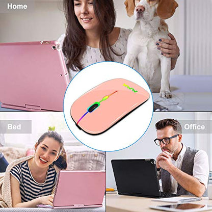 Wireless Bluetooth Mouse for Laptop, Rechargeable Mouse 2.4G USB Optical Wireless Mouse, LED Slim Dual Mode(Bluetooth 5.0 and 2.4G) Wireless Device for Laptop, PC, Mac OS, Android, Windows Champagne - color: Champagne