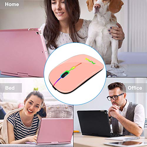 Wireless Bluetooth Mouse for Laptop, Rechargeable Mouse 2.4G USB Optical Wireless Mouse, LED Slim Dual Mode(Bluetooth 5.0 and 2.4G) Wireless Device for Laptop, PC, Mac OS, Android, Windows Champagne - color: Champagne