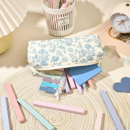 Aileam 22Pcs Book Annotation Kit Aesthetic Pencil Case with Supplies Annotation Supplies Gel Pen Transparent Sticky Note Taking Bible Reading Stationery Supplies (Blue Floral) - color: Blue Floral)