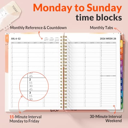 SUNEE 2026-2027 Appointment Book, Quarter-Hourly, Weekly & Monthly - from July 2026 to June 2027, 6.4"x8.3" Academic Planner, Flexible Cover, Note Pages, Bookmark, Spiral Binding, Abstract - color: Blushing Abstract Breeze