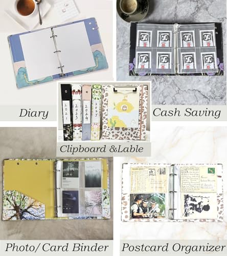 Mini Binder 3 Ring 1 Inch for 5.5"x8.5" Paper, Cute Small Three Ring Binders with Clipboard, 5-Tab Dividers, Spine ID Label Holder, BVSSX A5 Binder with Pen Holder, Black Weeds - color: Black Weeds, size: 1in（5.5"X8.5"）