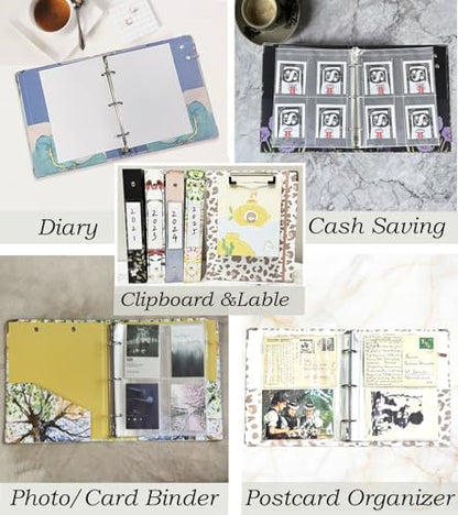 Mini Binder 3 Ring 1 Inch for 5.5"x8.5" Paper, Cute Small Three Ring Binders with Clipboard, 5-Tab Dividers, Spine ID Label Holder, BVSSX A5 Binder with Pen Holder, Black Weeds - color: Black Weeds, size: 1in（5.5"X8.5"）