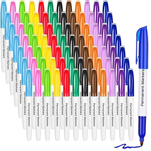 Fuutreo 84 Pcs Permanent Markers Colored Markers Set 12 Colors Fine Point Pens Quick Drying Pens Art Supplies Works on Plastic, Wood, Metal, Glass for Doodling, Coloring, Marking