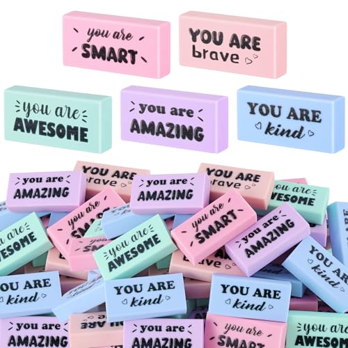 100 Pcs Inspirational Pencil Erasers Bulk Fun Motivational Eraser for Kids Students Teachers Back to School Office Supplies Prize Reward Graduation Gift