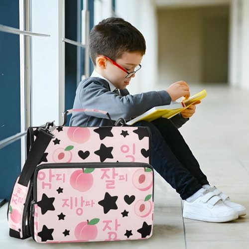 Korean-Style Pink Peaches 3 Rings 1.5 inch Binder with Zipper with Handle and Removable Shoulder Strap Easy to Carry Document Binder Organizer Suitable for Middle School Clip de cremallera escolar