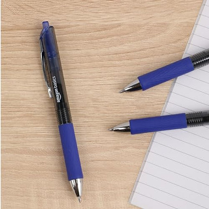 Amazon Basics Retractable Gel Pens, Fine Point 0.7mm, Smooth Writing, No-Smear Ink, Blue, 12-Pack - color: Blue