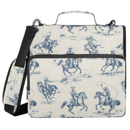 3 Ring Zipper Binder Cowboys on Horseback Binder Organizer Bag Expandable File Folder with Multi Pocket for School Office - color: Cowboys