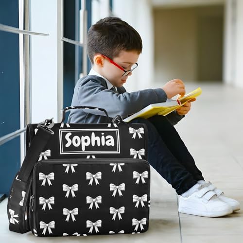 Bow Black Print Custom Zipper Binder Bag 3 Ring with Shoulder Strap & Handle Personalized Binder Bag Expandable File Folder for School - color: Multi-bow Black