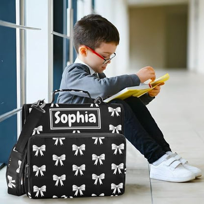 Bow Black Print Custom Zipper Binder Bag 3 Ring with Shoulder Strap & Handle Personalized Binder Bag Expandable File Folder for School - color: Multi-bow Black