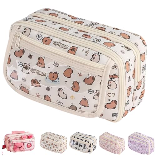 Cute Kawaii Pencil Case Pouch Cartoon Pen Box Holder Organizer for Office Workspace Supplies Desk Accessories Travel Essentials Aesthetic Trendy Cool Stuff Gift Large Capacity (White Kapibala) - color: White Kapibala