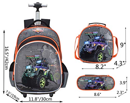 Meetbelify 3Pcs Rolling Backpack for Boys with Lunch Bag Pencil Case School Bags Wheeled Backpack - color: Gray