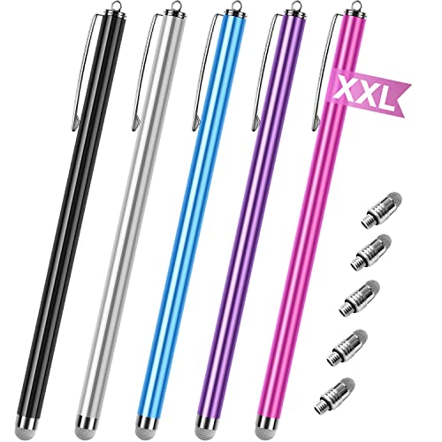 Stylus pens for Touch Screens [5 Pack Long Pen Body] Fiber mesh Tips High Sensitivity & Fine Point Capacitive Pen Compatible for ipad iPhone Android Tablet Laptop Microsoft Surface Chromebook - color: Solid color