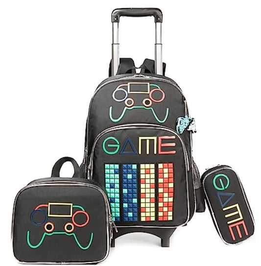 Boys Rolling Backpack for Kids 8-12 Rolling Backpack for School Boys Backpacks with Wheels for Kids Schoolbag Bookbag with Lunch Bag