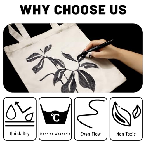Fabric Markers Permanent for Clothes, 6 Pack Black Dual Tip with Fine and Chisel Tips Paint Pens for Clothing Canvas Tote Bags T-Shirt and Shoes, Non Toxic Ink for Kids and Adults - style: Black