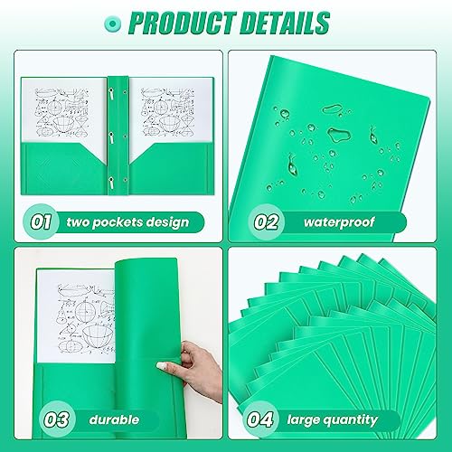 Yeaqee 60 Pcs Green Plastic Folders with Pockets and Prongs Plastic Folder 2 Pockets 3 Prongs with Card Slot for Office, School for Students, Teachers, Office Workers - color: Green