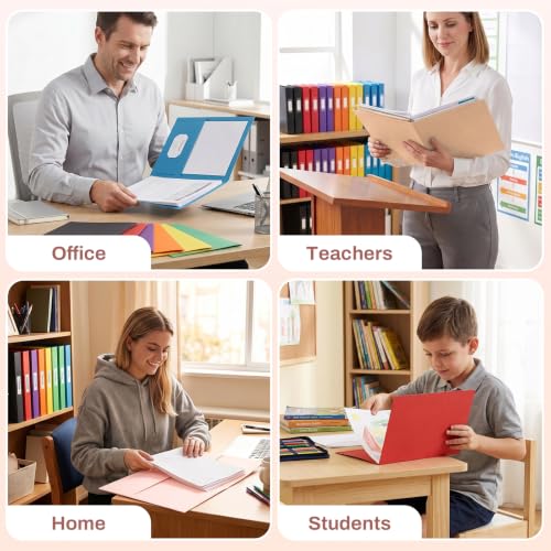 SUNEE Two Pocket Folders, 25 Pack File Folders with Business Card Slot, Textured Paper, Fit Letter Size Paper, Paper File Folder for School Office Home Business, Pink - color: Pink, style: 25-Pack