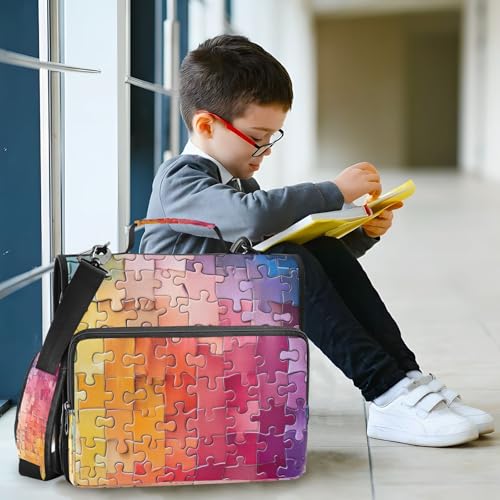 Kigai Jigsaw Puzzle Pattern 3 Ring Zipper Binder 1.5 inch D Ring Binder Organizer with Shoulder Strap Multi-Pocket Expanding File Folder Tote Bag for School Office