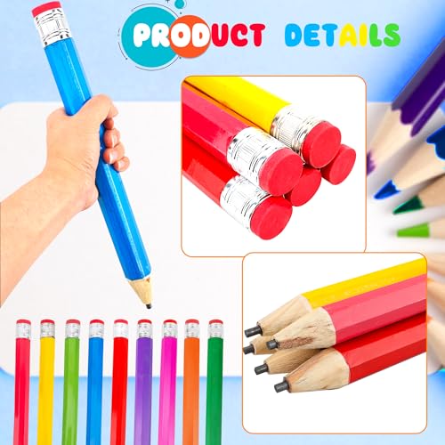 9 Pack 13 Inch Wooden Jumbo Pencils Funny Novelty Giant Wood Pencils Large Toy Wood Pencil for Kids School Students Office Home Party Favors, 9 Colors