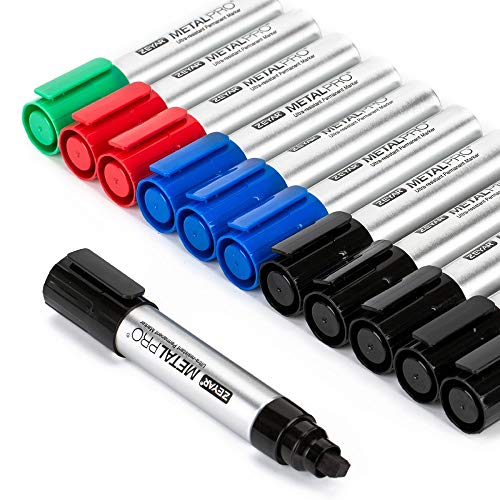 ZEYAR Permanent Markers, JUMBO Size, Aluminum Barrel, Set of 12, Premium Waterproof & Smear Proof Markers, Quick Drying (12 Pcs) - color: 12 PCS