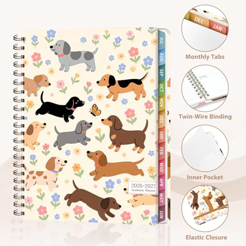Planner 2026-2027, Weekly and Monthly Academic Year Calendar Planner, July 2026 - June 2027, Daily Agenda Book for Office School Supplies, Letter Size(8.5'' x 11'') - color: 2607-Dachshund, size: 8.5"x11"(Jul 2026-Jun 2027)