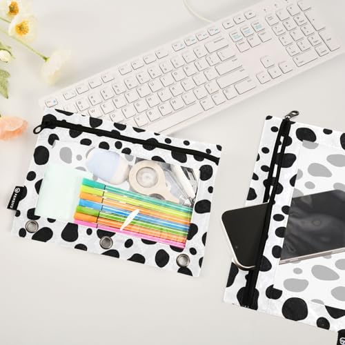 2 Pack 3 Ring Binder Pencil Pouch Dalmatian Pencil Case Pencil Bags with Zipper, Clear PVC Binder Pockets for Office Daily Supplies - color: Color 6
