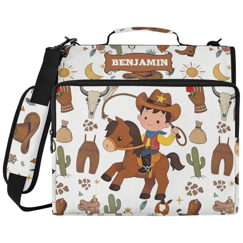 Cute Cowboy Wild West Horse 3 Ring Zipper Binder Bag Pouch, Expanding File Organizer Padded 14" Laptop Sleeve, Portable Document Organizer Bag for Home, College, Office Supplies - color: Option M