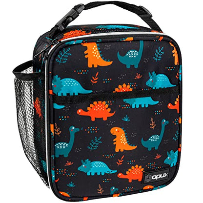 opux Insulated Lunch Bag for Kids Boys Girls, Small Compact Lunch Box with Wide Opening & Mesh Pockets, Reusable Lunch Pail for School, Work, Adults, Men, Women, Dinosaur - color: Dinosaur