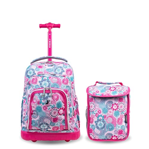J World Lollipop Kids Rolling Backpack & Lunch Bag Set for Elementary School. Carry-On Suitcase with Wheels, Blue Raspberry - color: Blue Raspberry