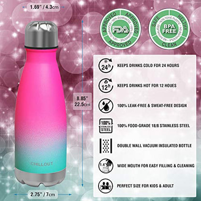 CHILLOUT LIFE 12oz Kids Insulated Stainless Steel Water Bottle, Leak Proof | Small Metal Water Bottle, Keeps Drinks Cold 24H & Hot 12H, Leak-Proof Screw Lid, Perfect for School, Travel & Sports - color: Frozen Slushy