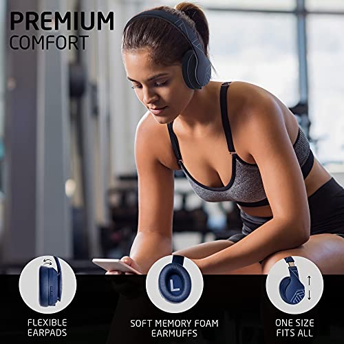 PowerLocus Wireless Bluetooth Over Ear Headphones with Microphone, 50H Playtime, HiFi Stereo Sound, Deep Bass, Soft Earmuffs, Foldable Lightweight Headphones for Travel/PC/Cell Phone - color: Blue