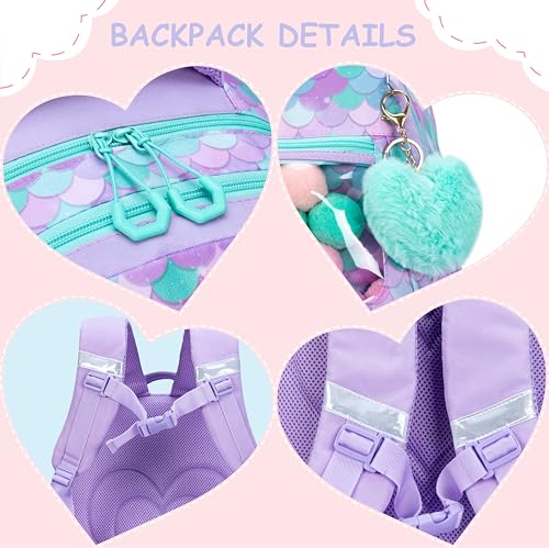Cute Mermaid Rolling Backpacks with Wheels for Girls Aesthetic Rolling Backpack for Elementary with Lunch Box School Trolley Backpack for Girls School Supplies - color: Mermaid