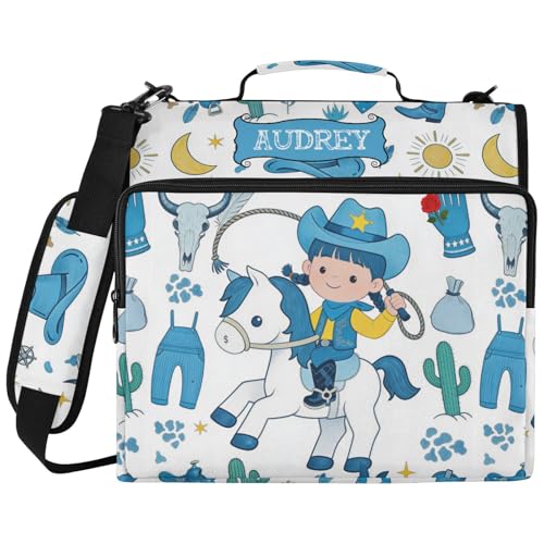 2 Inch Zipper Binder with 14 Inch Laptop Sleeve, Cute Cowgirl Wild West Blue Portfolio Case for School College Office, High Capacity Water-Resistant Binder Organizer Bag with Handle - color: Option I