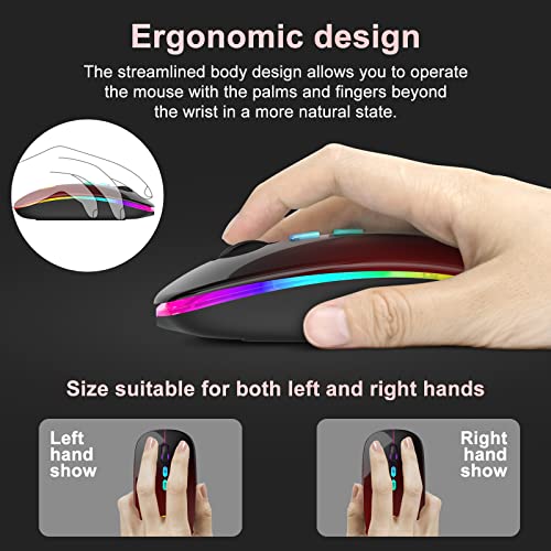 CC Store LED Wireless Mouse, Bluetooth Mouse &2.4GHz Instant Connection,Rechargeable Ultra Silent Slim,3 DPI 2 Connection Modes with USB-C to USB Adapter for Laptop/MacBook/PC/Tablet/iPad (Black-red) | Bluetooth mouse with 2.4GHz USB receiver, silent slim