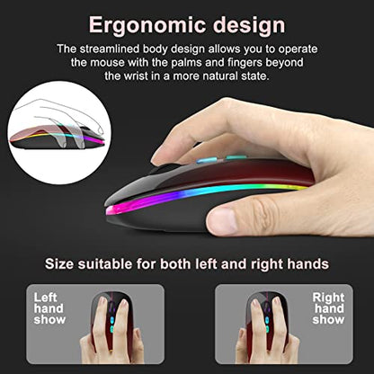 CC Store LED Wireless Mouse, Bluetooth Mouse &2.4GHz Instant Connection,Rechargeable Ultra Silent Slim,3 DPI 2 Connection Modes with USB-C to USB Adapter for Laptop/MacBook/PC/Tablet/iPad (Black-red) | Bluetooth mouse with 2.4GHz USB receiver, silent slim