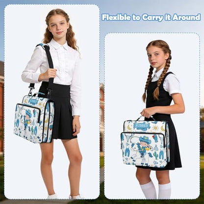 2 Inch Zipper Binder with 14 Inch Laptop Sleeve, Cute Cowgirl Wild West Blue Portfolio Case for School College Office, High Capacity Water-Resistant Binder Organizer Bag with Handle - color: Option I