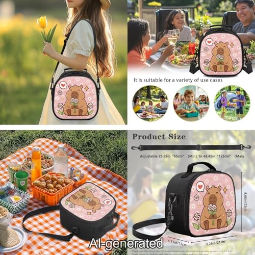 Kawaii Capybara 5 Piece School Bag Set for Kids with Lunch Bag Pencil Case and Water Bottle Carrier Backpack for Elementary School and Travel - color: Kawaii Capybara