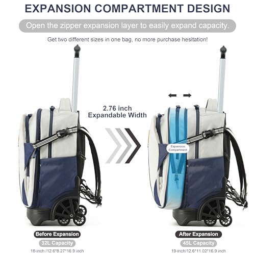 NEW TILAMI 18 Inch Expandable Rolling Backpack with 6-Wheel Stair Climbing, Waterproof Wheeled School Bag with 15.6" Laptop Sleeve for Boys Girls, Carry-on Luggage 98cm Dual-Height Handle - White - color: White
