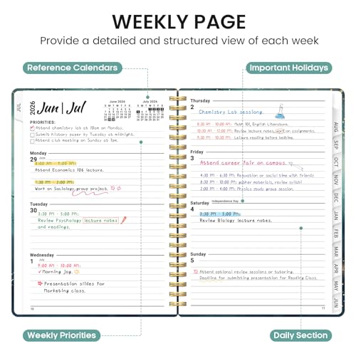 Planner 2026-2027, Academic Monthly and Weekly Calendar Planner for Women, July 2026 - June 2027, Hardcover Pretty Agenda Planner Book with Tabs, Spiral Daily Organizer for School Office Home Supplies, 8.5" x 11" - Whale Dreams - color: B-Whale Dreams, si