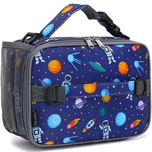FlowFly Kids Lunch Bag, Durable Insulated School Lunch Box with Shoulder Strap and Bottle Holder, Water-resistant Thermal Small Lunch Cooler Tote for Teen Boys & Girls,Astronaut - color: Assorted/Multicolor
