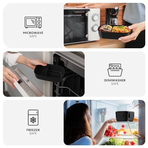 HOMETALL Bento Box Adult, Lunch Box Containers for Men Women with 8 Compartments, Lunch Containers with Utensils, 51 OZ/1900ML, Microwave & Dishwasher Safe - color: Black