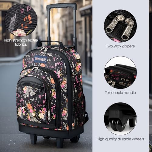 20" 2-in-1 Rolling Backpack,Backpack for Travel w/Wheels | Trolley Suitcase w/Telescopic Handle,Lightweight,Durable, Travel-Friendly, Unisex,2561-20''-Floral - color: JH-2561-Floral-20