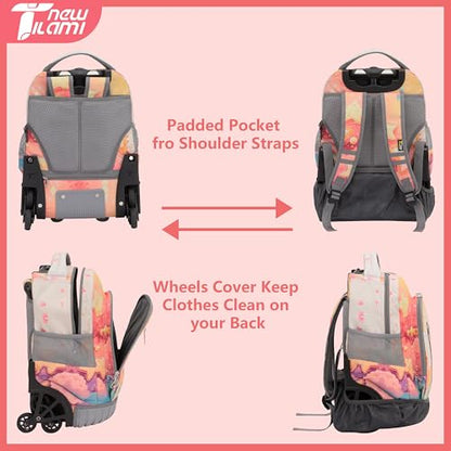 NEW TILAMI 16 Inch Rolling Backpack with Lunch Bag for Kids Adjustable Handle Carry-on Suitcase Wheels for Girls Boys School Travel Camping, Starry Rainbow - color: Starry Rainbow